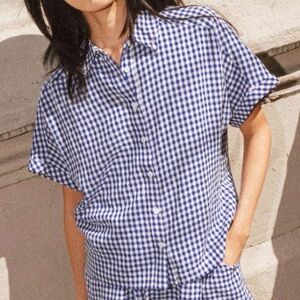 Anthropologie FRNCH Paris Calie Blue and White Check Shirt women’s size Medium